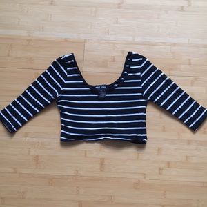 Wet Seal Striped Quarter Sleeve Crop Top